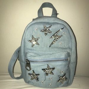 Mini Denim Backpack with Sequin Embellishment